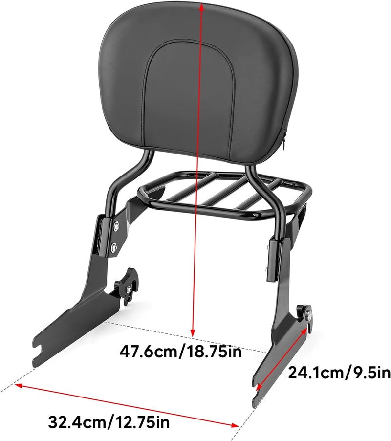 Wsays Passenger Backrest Sissy Bar and Luggage Rack Fit 200mm Fender (Large Pad) Compatible with Harley Softail Fat Boy Night Train Cross Bones Springer Custom 2006-UP Gloss Black - Image 3